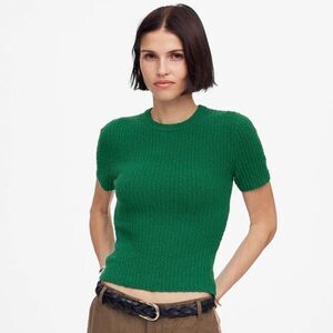 Madewell Bouclé-Knit Crewneck Sweater Tee Size XS in Verdant Green NWT